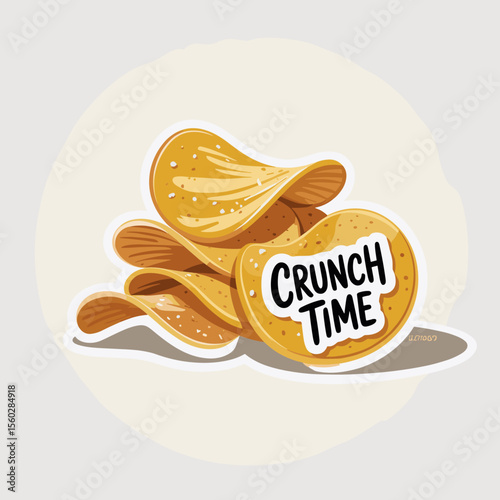Crunch time! Cartoon potato chips stack illustration, snack, food, crispy, salty, fast food, illustration, appetizing