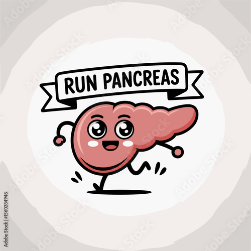 Run pancreas cartoon character running for health, wellness, cute mascot for health