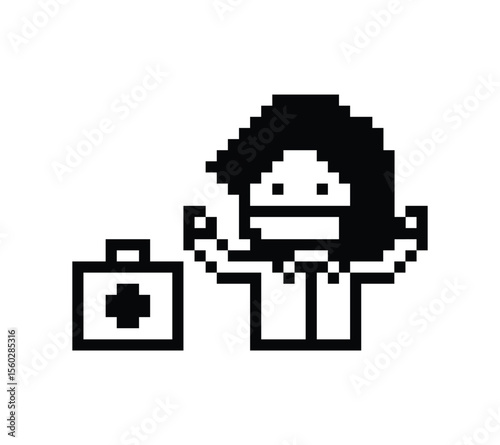 Pixel cute cartoon 8 bit character woman doctor scientist game care decoration pharmacist female doctor uniform lady medicine hospital 8 bit woman pixel art 8bit png vector.