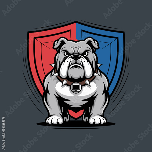 Bulldog Mascot Logo with Shield, Aggressive Look, Security, Protection, Guard