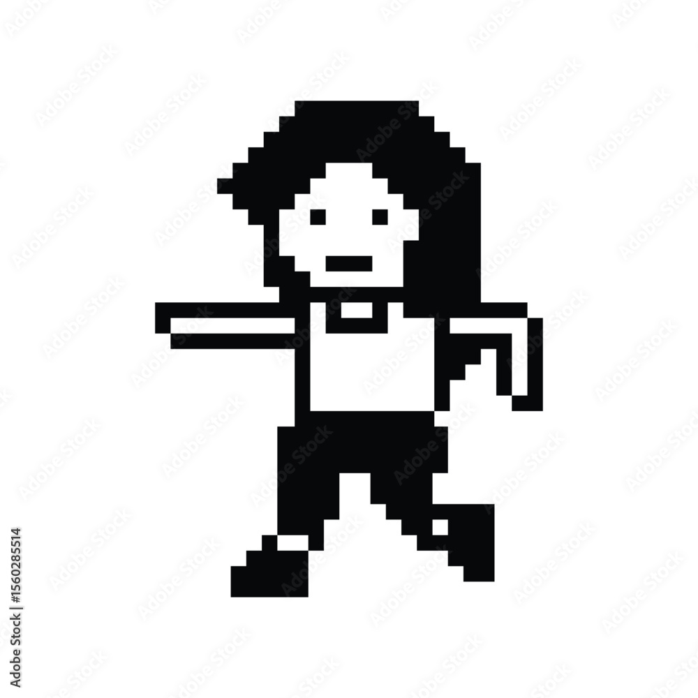Fototapeta premium Pixel cartoon run exercise cute cartoon 8bit character woman lady run running jog cardio lifestyle decoration life style 8 bit female jog marathon exercise game 8 bit game vector.