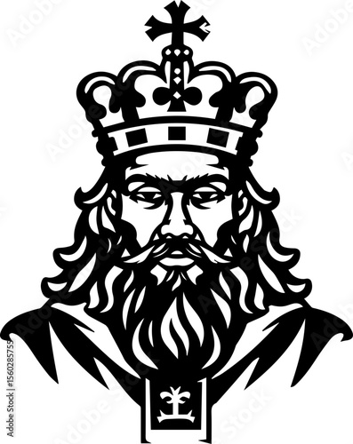 Royal King Vector Illustration with Crown and Majestic Robe in Flat Style