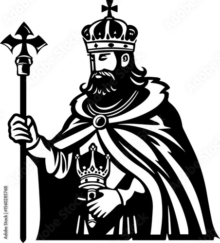 Royal King Vector Illustration with Crown and Majestic Robe in Flat Style