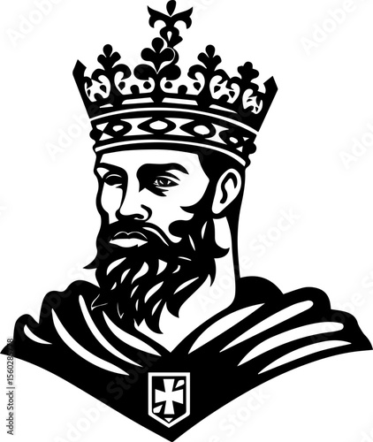 Royal King Vector Illustration with Crown and Majestic Robe in Flat Style