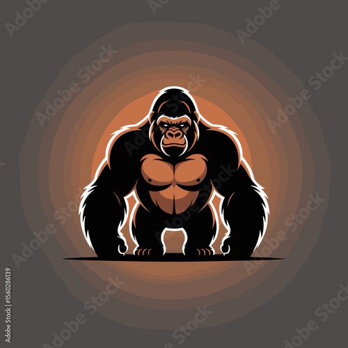 Cartoon gorilla mascot logo, powerful animal, strong ape, fierce, aggression, wildlife, strength, muscular