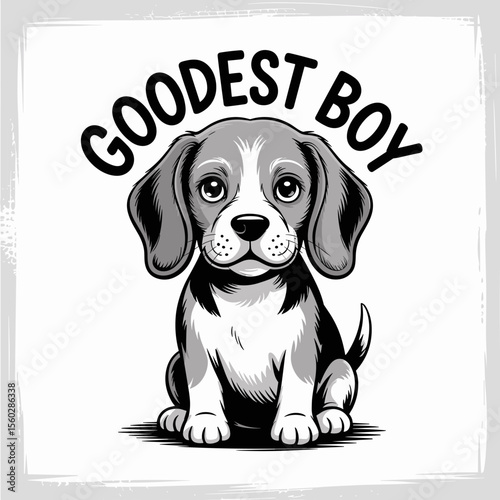 Cute beagle puppy, goodest boy, adorable pet, cartoon dog illustration, canine animal