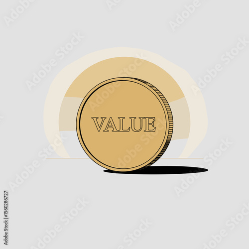 Value concept illustration of a gold coin, worth, wealth, savings, economy concept
