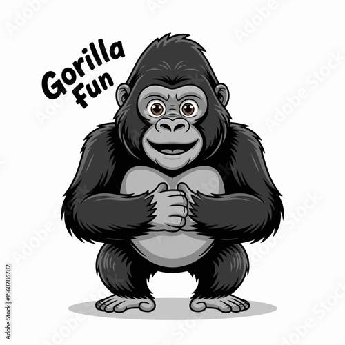 Cartoon gorilla fun, cute primate illustration, playful ape character, smiling animal