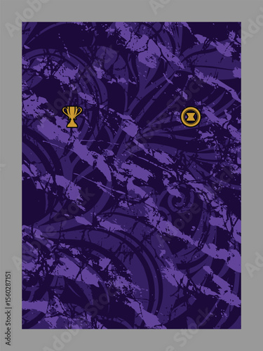 Abstract Purple Splatter Texture with Gold Accents and Badge