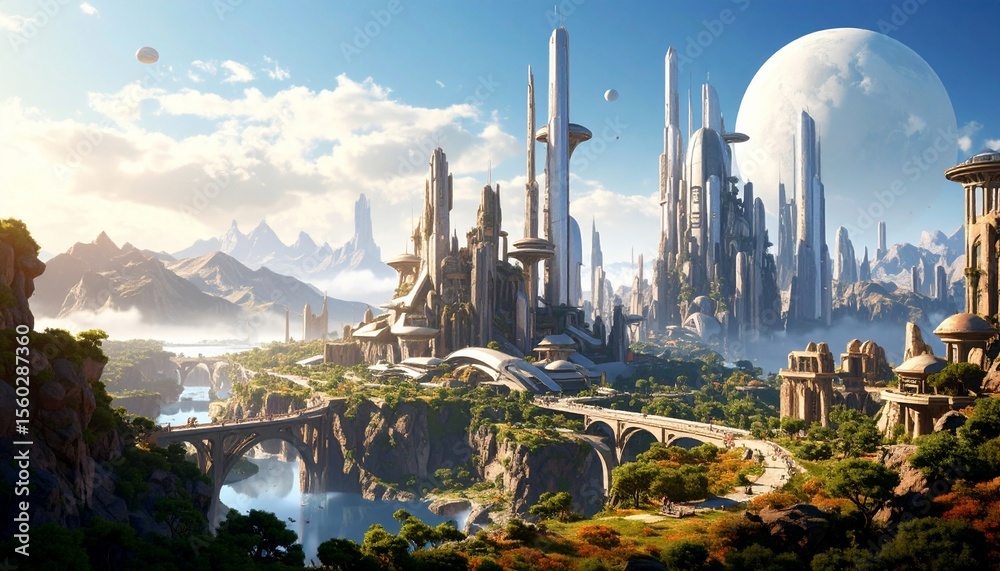 Fototapeta premium Futuristic Cityscape: A Harmonious Blend of Nature and Technology