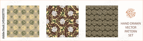 Polka dot blockprint seamless vector pattern set. Collection of neutral unisex whimsical style for wallpaper, backdrops and handmade print texture. All over vintage background. 