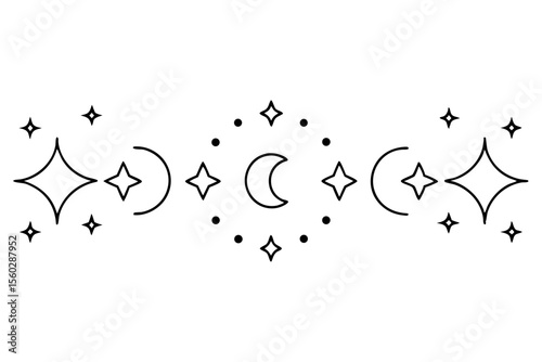 Minimalist Moon Phase Line Art with Stars and Constellations"