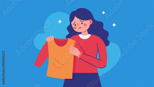 A person holding a piece of clothing that they used to love but now feel ashamed to wear due to body shaming comments.. Vector illustration