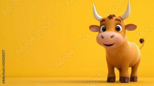 Mobile cartoon wallpaper material, solid color background, high-definition picture quality, cute brown hornless cow cartoon, full body