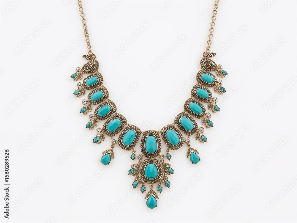 Obraz premium turquoise necklace design on plain white background