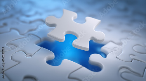 Bridge made of puzzle pieces with a missing part in the center symbolizes incomplete paths and risks of commitment. Abstract layout with soft depth creates an engaging visual