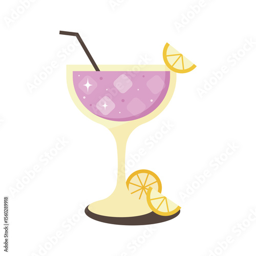 Isolated icon with cocktail Cosmopolitan with  oranges on transparent background. Beverage element.Cocktail Cosmopolitan concept.  Icon for decorations. Flat cartoon design. Vector illustration