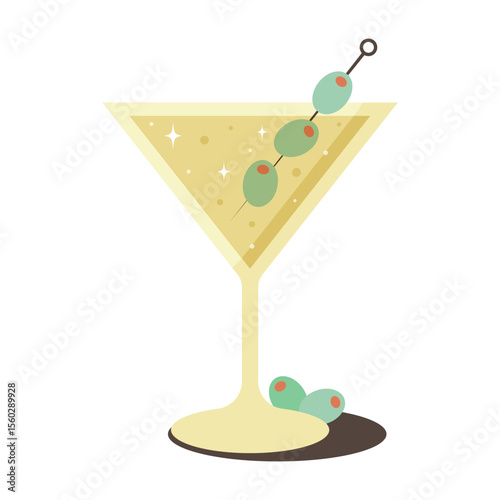 Isolated icon with cocktail Dirty Martini with  olives on transparent background. Beverage element.Cocktail Martini  concept.  Icon for decorations. Flat cartoon design. Vector illustration