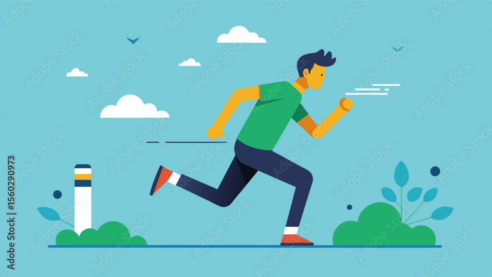 Fototapeta premium A man quits smoking and sets a goal to run a half marathon within the next year.. Vector illustration