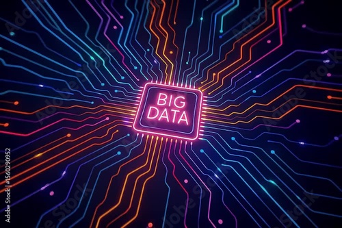 Vibrant Neon Big Data Concept Animation with Glowing Circuit Lines and Futuristic Microchip Style – Ideal for Technology, Data Analytics, AI, Cloud Computing, and Digital Transformation Themes