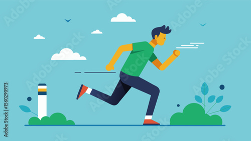 A man quits smoking and sets a goal to run a half marathon within the next year.. Vector illustration