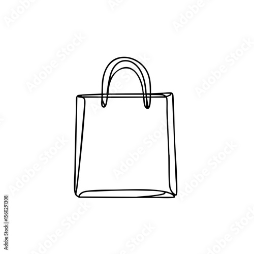 Outline of a shopping bag in minimalist style on white background  