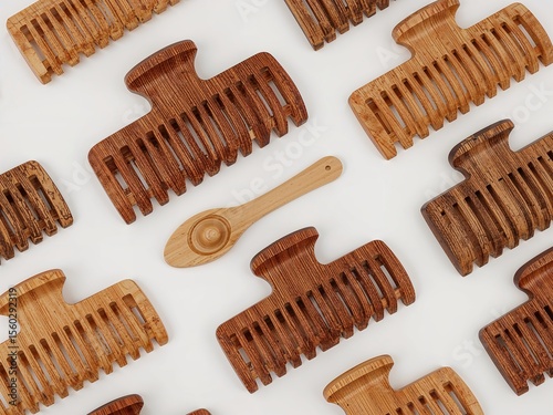 Different wooden hair clip design on plain white background