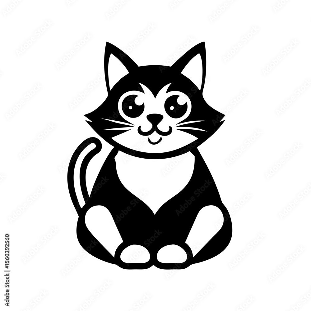Fototapeta premium Illustration of a black and white cartoon cat sitting