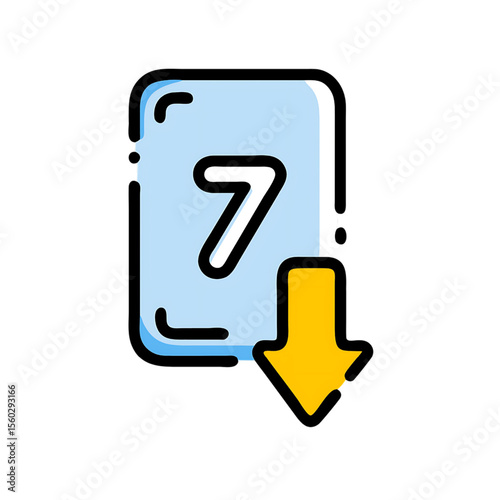 Digital Download Icon: Number 7 and Arrow Representing Online Data Transfers