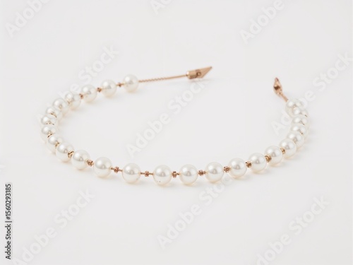 Different dainty bridal pearl headband design on plain white background