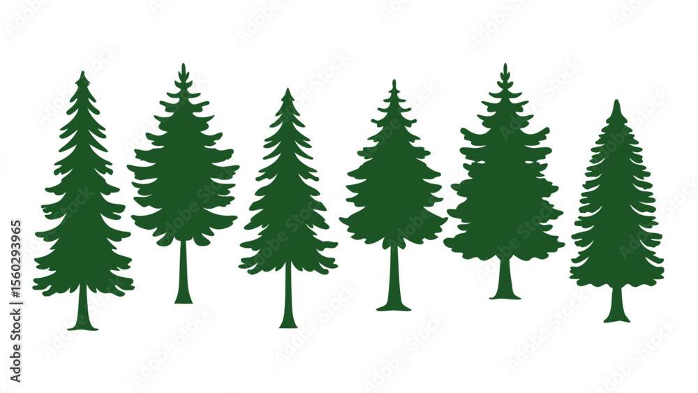 Obraz premium A row of evergreen tree silhouettes in various sizes