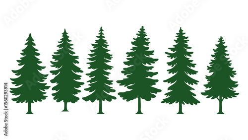 A row of evergreen tree silhouettes in various sizes