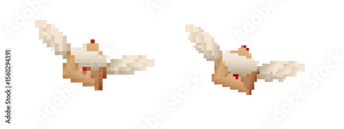 Pixel flying mail icons with wings evoke retro design, perfect for game interfaces and messaging.