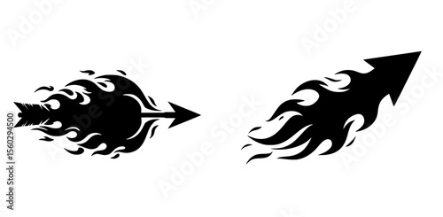 Two black flaming arrows, one horizontal, one angled upwards.