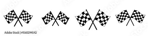 Four pairs of crossed checkered flags, race finish line symbols.