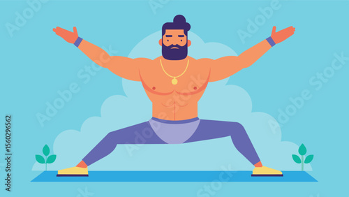 A muscular and toned yogi breaking the stereotype that yoga is only for slender bodies and promoting the idea of selflove and acceptance in the practice.. Vector illustration