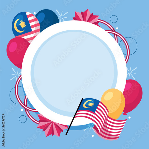 Hari Merdeka Flat Illustration with Malaysia Flags