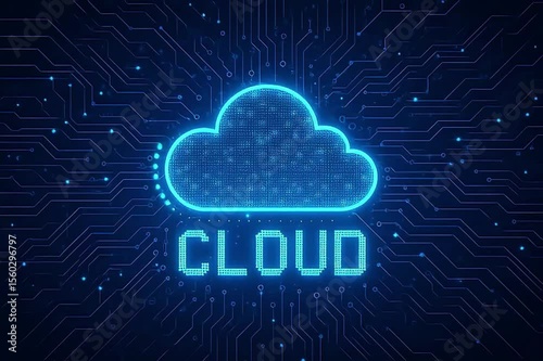 Digital Cloud Storage Animation with Glowing Circuit Board Background and Pixel Data Grid – High-Tech Visual for Cloud Computing, Cybersecurity, Server Infrastructure, and AI Technology Concepts