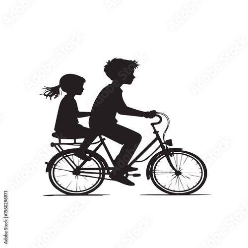 Active woman cycling on a tandem bike, a fun family activity silhouette