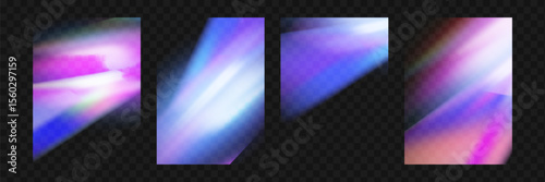 Crystal prism light flare background,transparent rainbow overlay with diamond neon glare effect and iridescent blur.