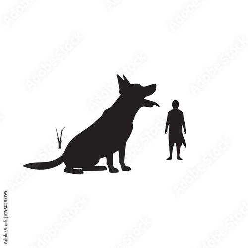 Black cat and dog silhouettes, isolated vector mammal illustrations of domestic animals