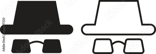 Set of spyware icons spy with hat symbol trendy black flat, line styles. Hide vectors. Comedian pictogram. Incognito mood illustration private silhouette collection isolated on transparent background.