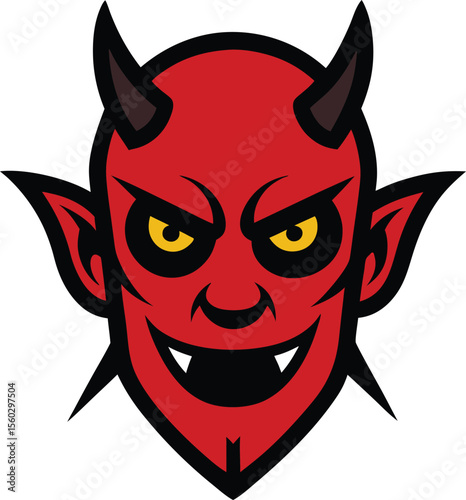 Red devil monster face vector illustration for Halloween character art