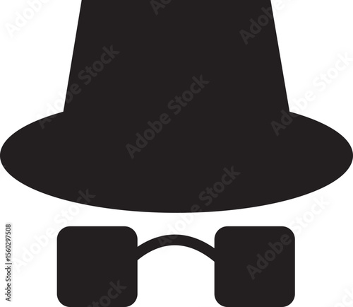 Spyware icon spy with hat symbol in trendy black flat style. Hide vector. Comedian pictogram. Incognito mood illustration private silhouette sign isolated on transparent background.