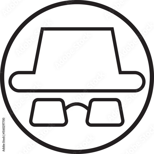 Spyware icon spy with hat symbol in trendy black line style. Hide vector. Comedian pictogram. Incognito mood illustration private silhouette sign isolated on transparent background.