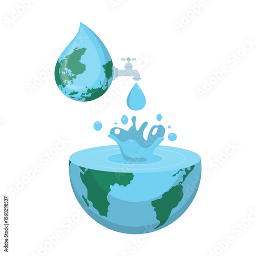 World Water Day Illustration with Flowing Earth. Vector Illustration.