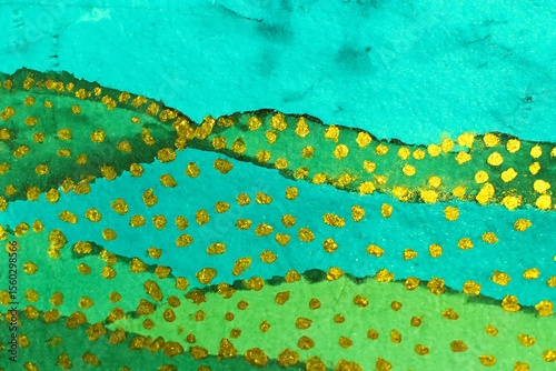 Abstract painted landscape with gold accents