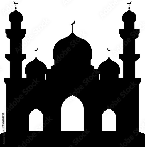 Islamic mosque silhouettes. Mosques and minarets with crescents. Vector illustration