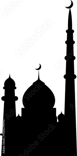 Islamic mosque silhouettes. Mosques and minarets with crescents. Vector illustration