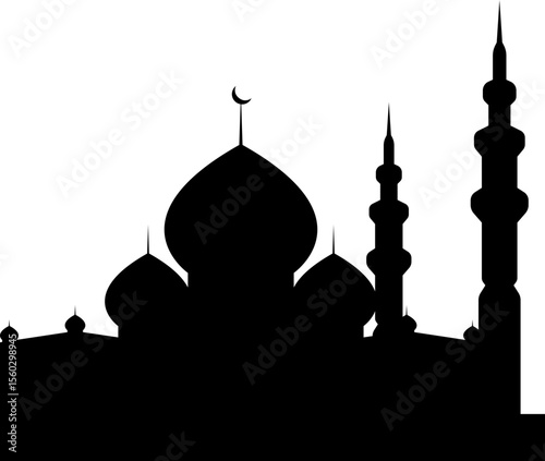 Islamic mosque silhouettes. Mosques and minarets with crescents. Vector illustration